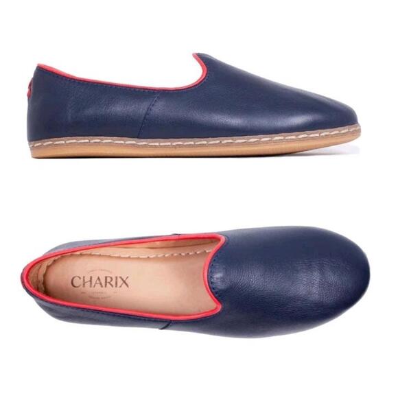 CHARIX Shoes - CHARIX NAVY & RED TRIM LEATHER FLAT SHOES SZ 41/US 10 MADE IN ISTANBUL